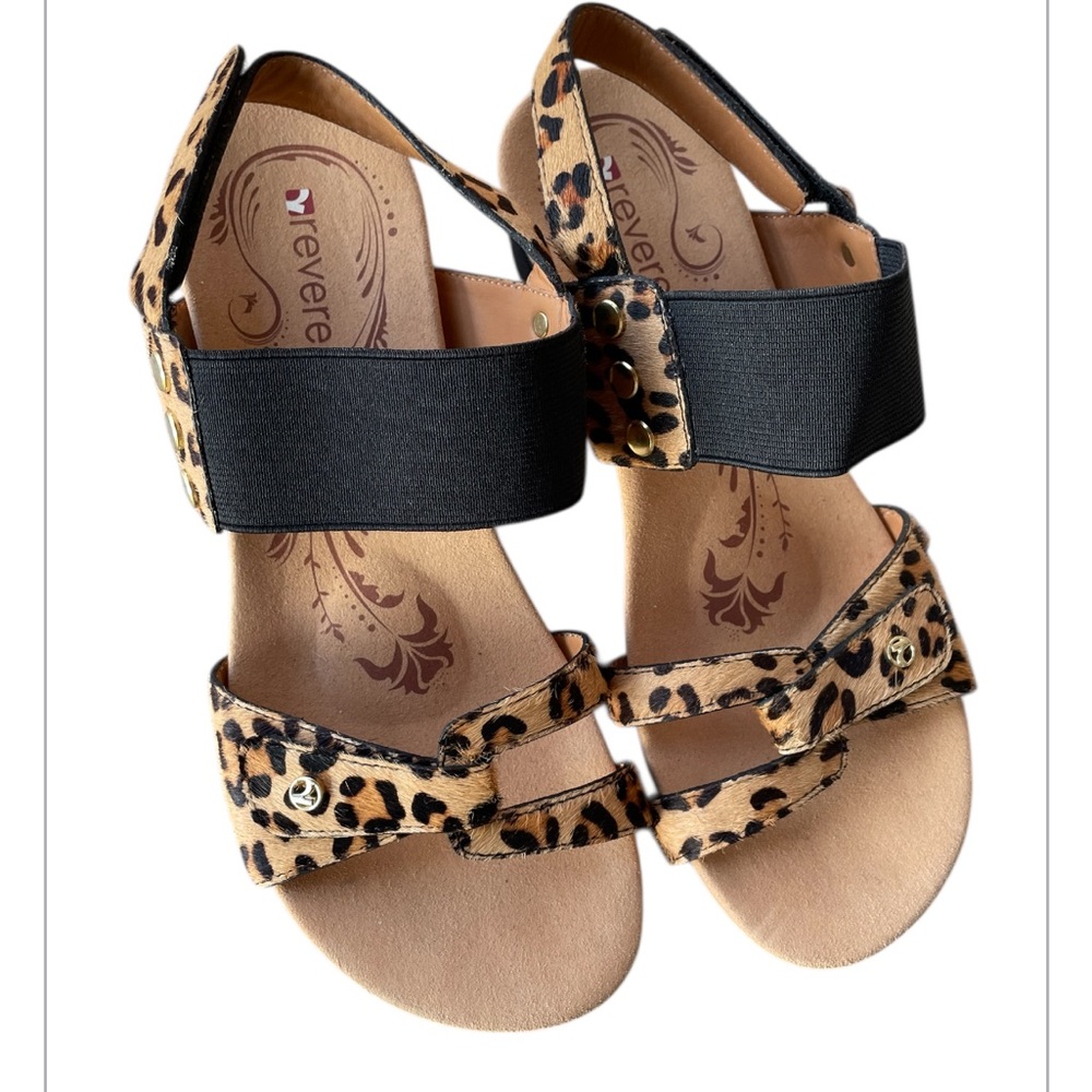 RevereTahiti wedge leopard sandals size 7.5